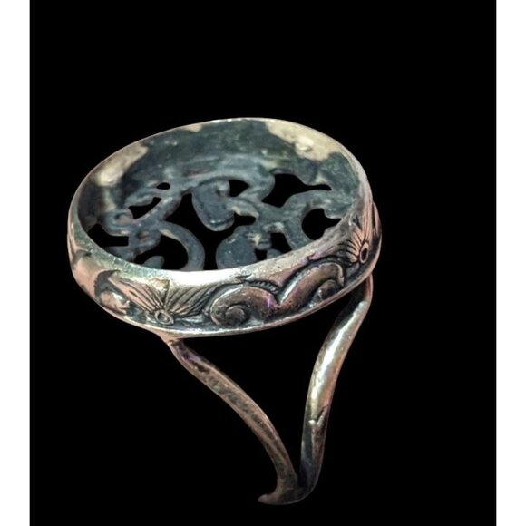 Vintage Sterling Silver Floral Scroll Concave Ring Size 7 1/2 - Picture 14 of 16